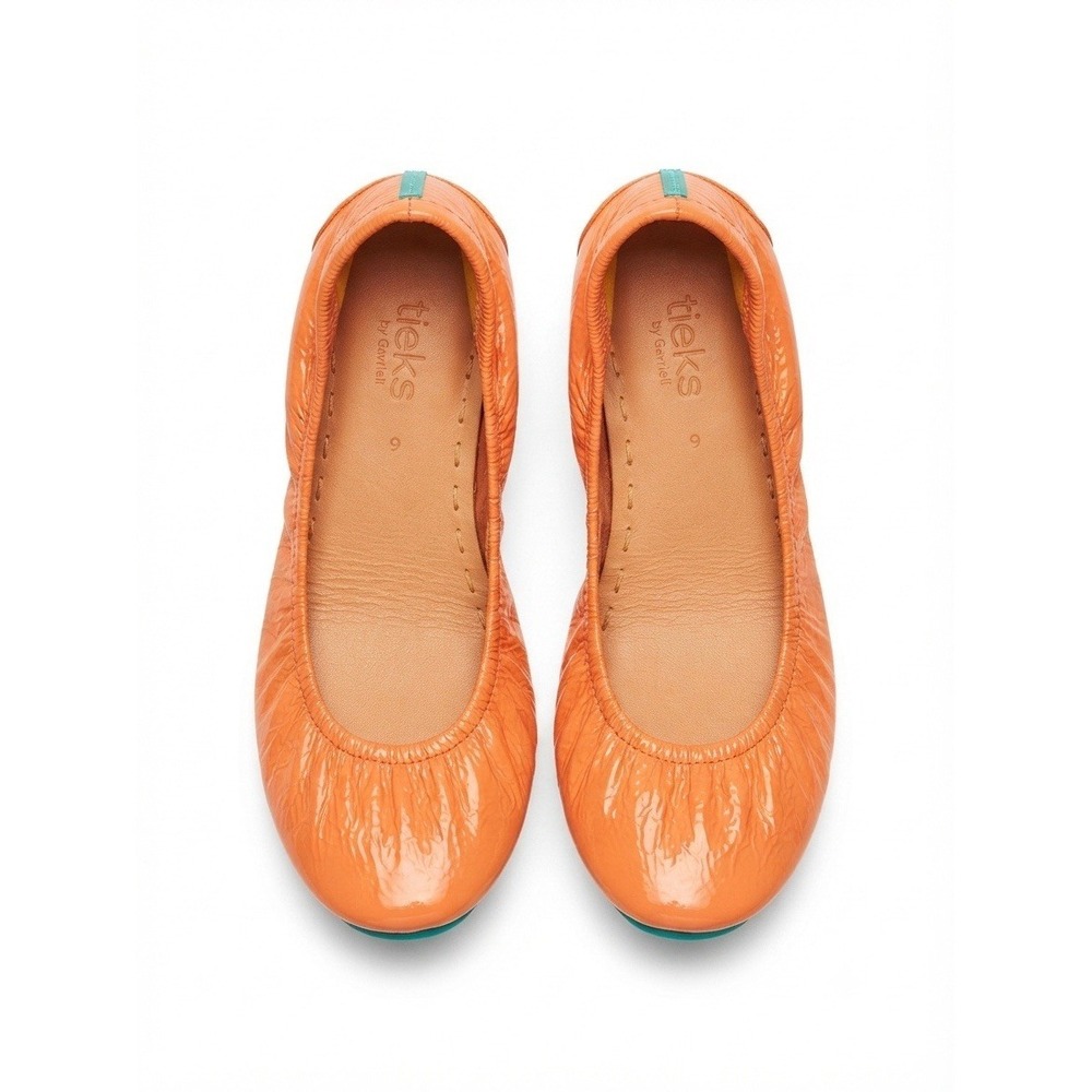 Tieks Orange Patent Leather Ballet Flats with Teal Accent